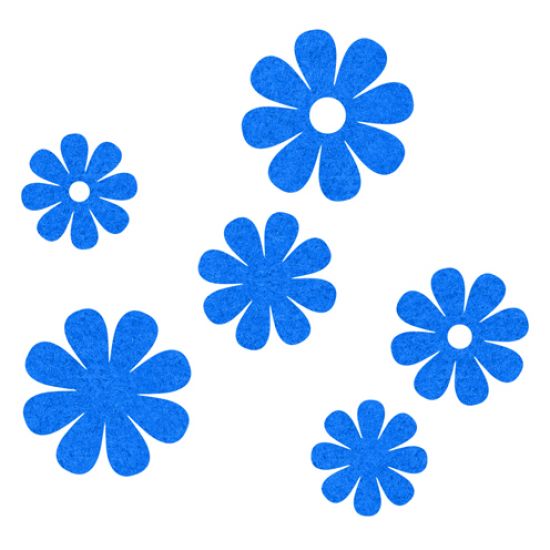 Set 6 flori din fetru, 8 petale, 3 - 4,5 cm - Navi Blue