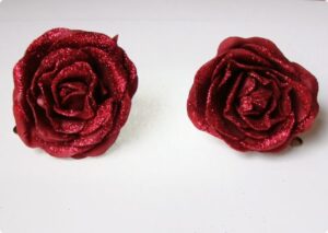 Set 2 trandafiri decorativi - rosii cu sclipici