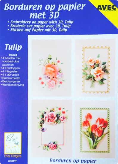 Set creativ 4 felicitari - Borduren 3D Papier -Tulip