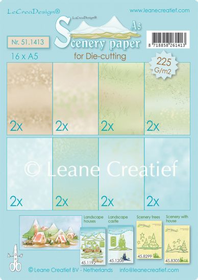 Set 16 coli A5 carton imprimat Scenery papers design - Blue/Green/Brown