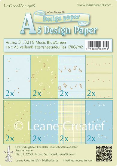 Set 16 coli A5 carton imprimat Music - Assortiment Blue/Green
