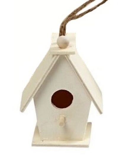 Casuta blank din lemn cu agatatoare, pentru pasari - Wood Mini House Bird - M6