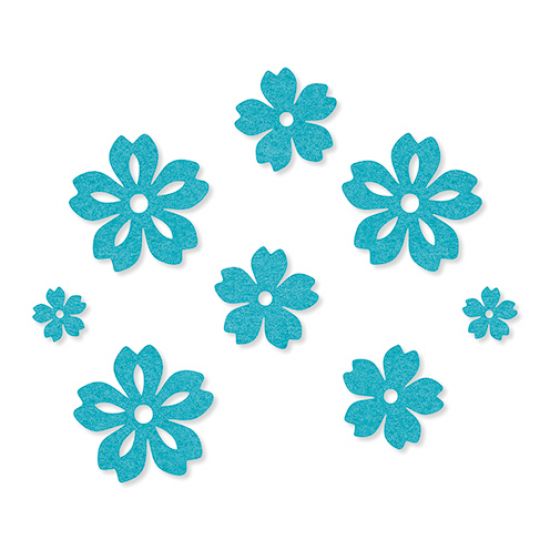 Set 8 flori din fetru cu adeziv - Bleu