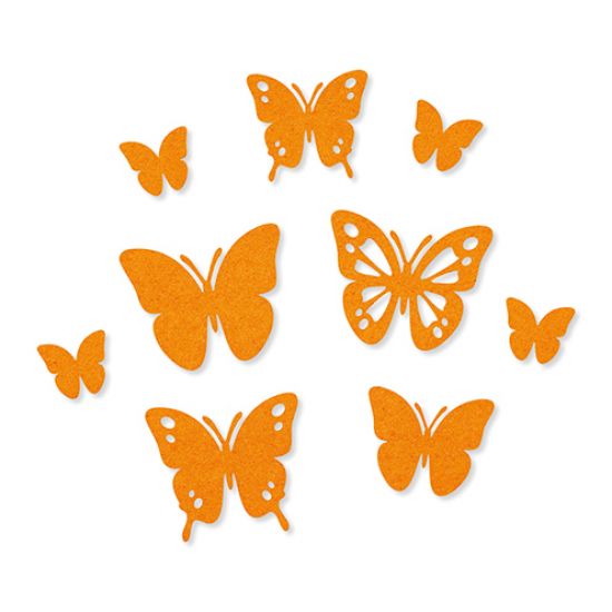 Set 9 fluturi din fetru cu adeziv - Orange