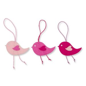 Set 3 pasari din fetru colorat, asortiment - Rosa