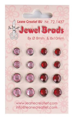 Set 16 agrafe ornamentale 8/10 mm, Jewel brads - Bordeaux/ Light pink