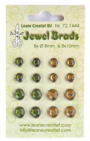 Set 16 agrafe ornamentale 8/10 mm, Jewel brads - Moss green/ Light gold
