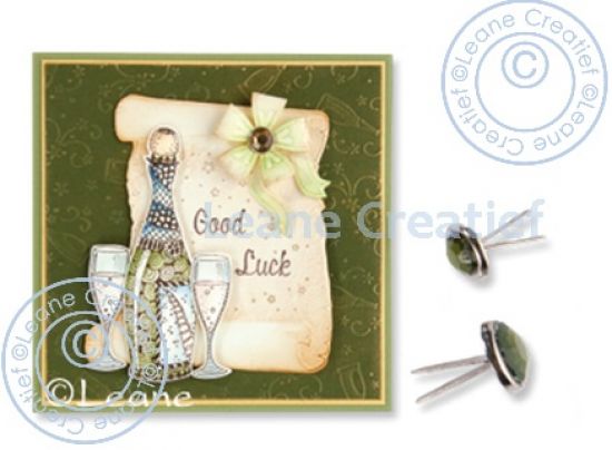 Set 16 agrafe ornamentale 8/10 mm, Jewel brads - Moss green/ Light gold