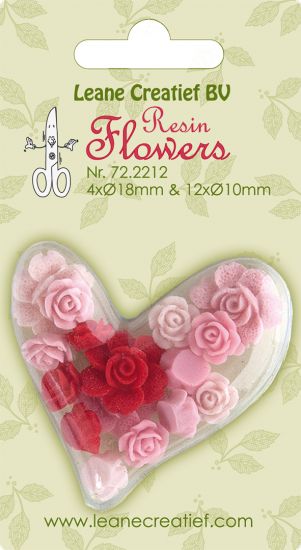 Set 16 flori decorative din rasina - Roses pink
