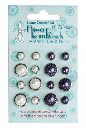 Set 16 agrafe ornamentale 8/12 mm, Flower Foam pearl brads -  White / Silver grey