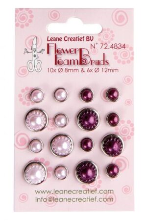 Set 16 agrafe ornamentale 8/12 mm, Flower Foam pearl brads - Pink / Bordeaux