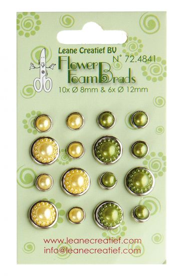 Set 16 agrafe ornamentale 8/12 mm, Flower Foam pearl brads - Yellow / Green
