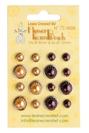 Set 16 agrafe ornamentale 8/12 mm, Flower Foam pearl brads - Yellow / Brown