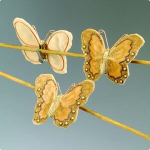 Set 3 fluturi textil agrafa decor - aurii
