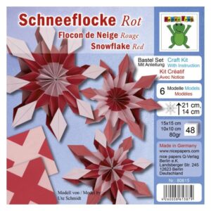 Set 48 coli hartie origami, 10 x 10 cm si 15 x 15 cm, 80 g/m2 - Snowflake Red