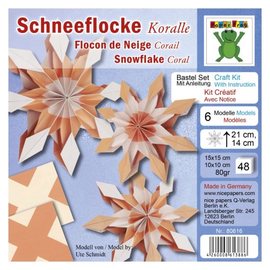 Set 48 coli hartie origami, 10 x 10 cm si 15 x 15 cm, 80 g/m2 - Snowflake Coral