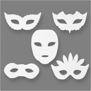Set 16 masti din carton alb - Masquerade