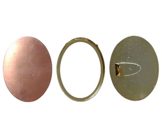 Brosa aurita ovala din 3 piese, cu clema si placuta din cupru 3,5 x 2,5 cm - Gold