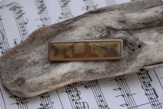 Brosa dreptunghiulara din 3 piese, cu placuta din cupru 5,5 x 1,4 cm - Silver