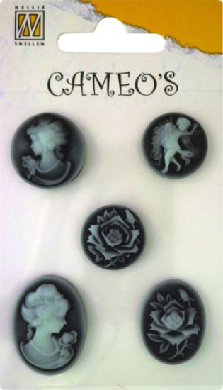 Set 5 camee in relief, cu adeziv - Black