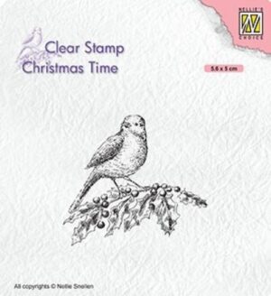 Stampila din silicon Christmas time - Bird on hollybranch