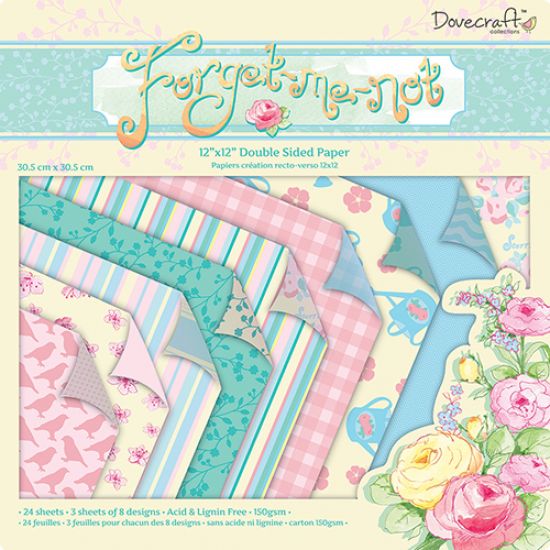 Set 24 coli din hartie cu fete diferit imprimate - Forget Me Not