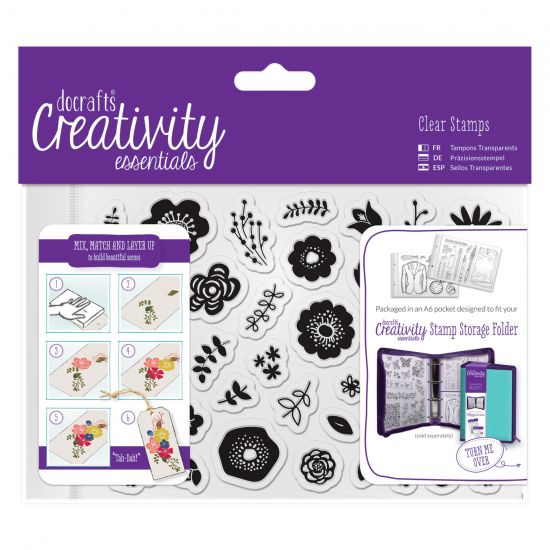 Set 40 stampile din silicon cu mapa depozitara A6 - Folk Floral