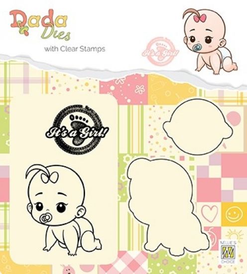 Set 2 matrite si 2 stampile din silicon - Dada - Its a girl - Crawling