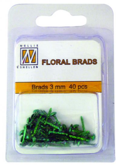 Set 40 agrafe ornamentale 3 mm, Floral Brads Glitter - Bottle Green