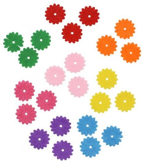 Set 24 flori din fetru colorat, 15 petale, 2,4 cm