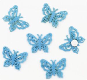 Set 6 fluturi dantelati din fetru gros de 2 mm, cu adeziv - Blue