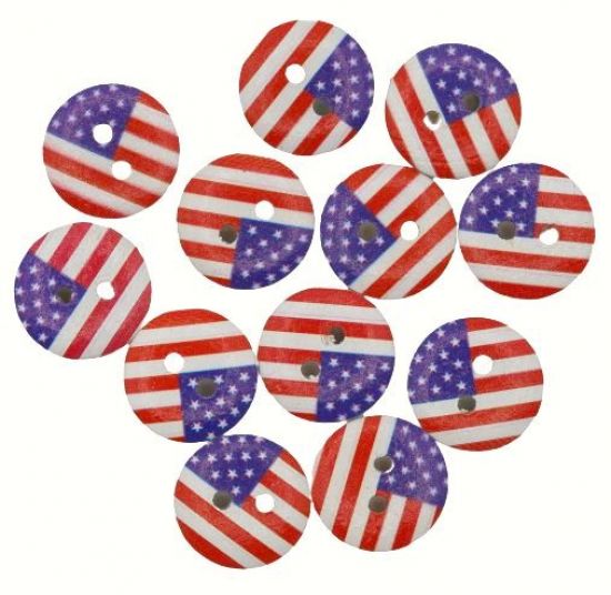 Set 12 nasturi din lemn pictat - USA Flag