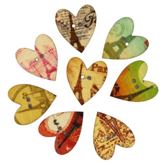 Set 8 nasturi din lemn pictat - Heart