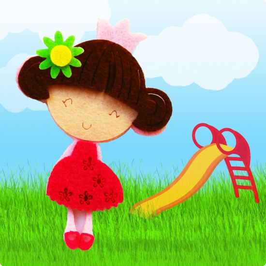Set creativ fetita din fetru cu rochie ciclamen