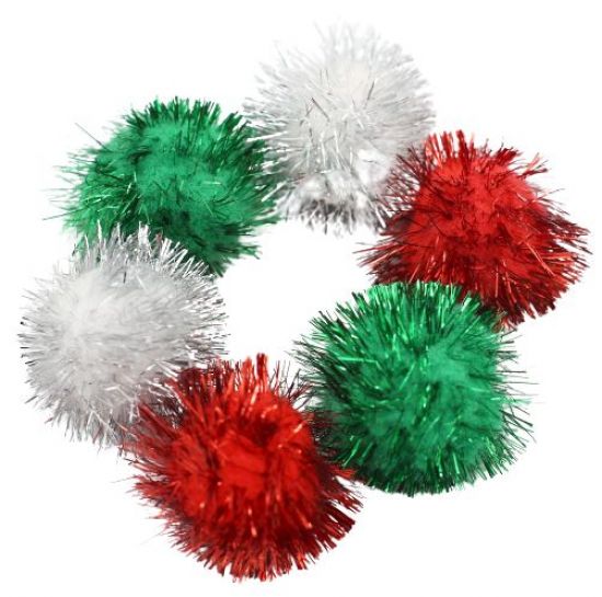 Set 6 pompoane acrilice culori metalizate 3,5 cm - Christmas