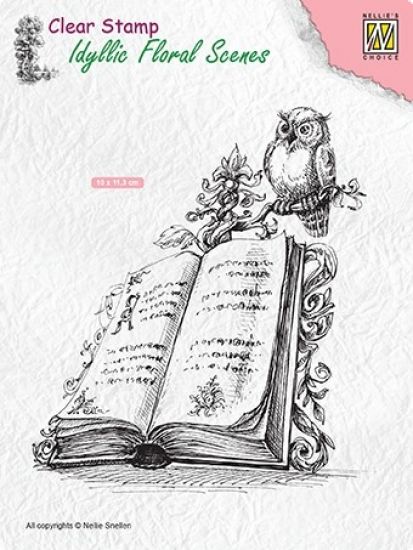 Stampila din silicon Idyllic Floral Scenes - Book with owl