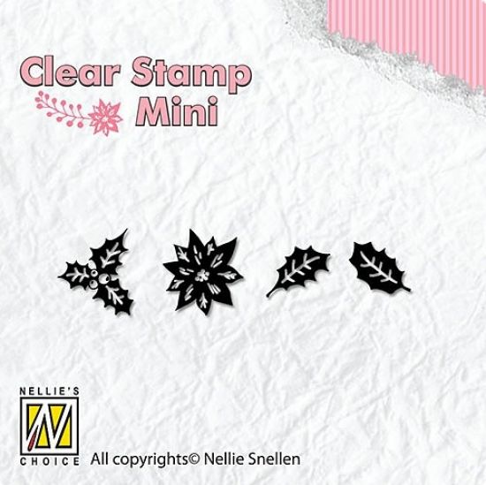 Set 4 mini-stampile din silicon - Holly Leaves