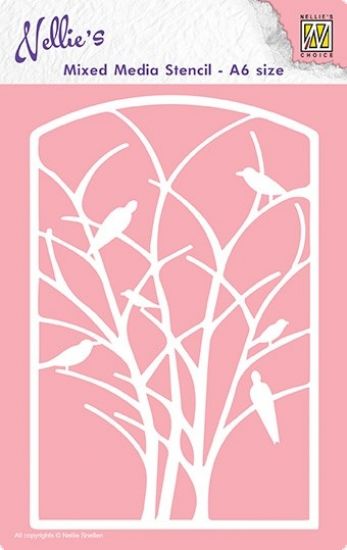 Sablon bricolaj, din plastic - A6 - Mixed Media Frame with birds in tree