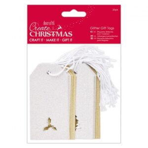 Set 20 tag-uri cu sclipici - Create Christmas - Silver & Gold