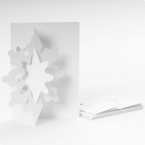Set 4 felicitari blank fulg de nea si 4 plicuri - alb