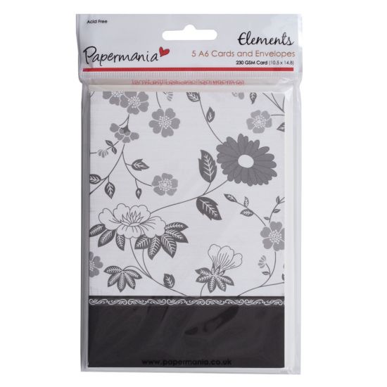 Set 5 felicitari blank si 5 plicuri - flori alb/negru