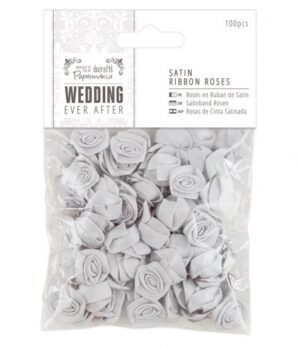 Set 100 trandafiri din satin, Wedding - Silver