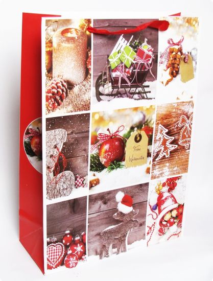 Punga cadouri rosie tag cu Frohe Weihnachten - 43 x 30 x 12 cm