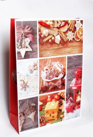 Punga cadouri rosie turta dulce in cutie - 43 x 30 x 12 cm