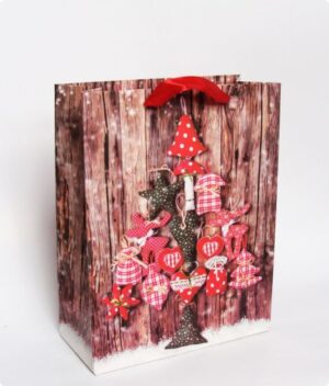 Punga cadouri rosie brad forme textile - 23 x 18 x 8 cm