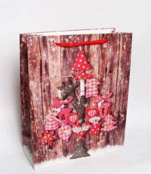 Punga cadouri rosie brad forme textile - 32 x 26 x 10,5 cm
