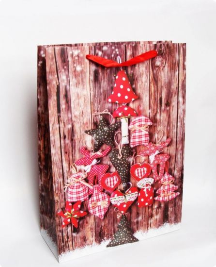 Punga cadouri rosie brad forme textile - 43 x 30 x 12 cm
