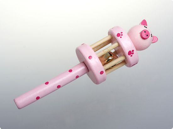 Instrument muzical clopotel cu maner - Porcusor roz