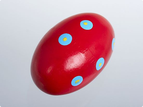 Instrument muzical maracas ou mijlociu rosu cu buline bleu si galben