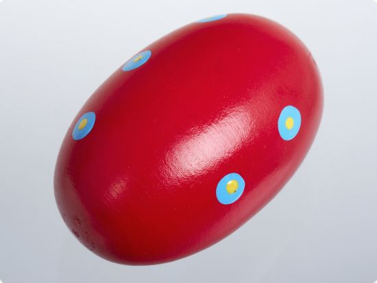 Instrument muzical maracas ou mare rosu cu buline bleu si galben